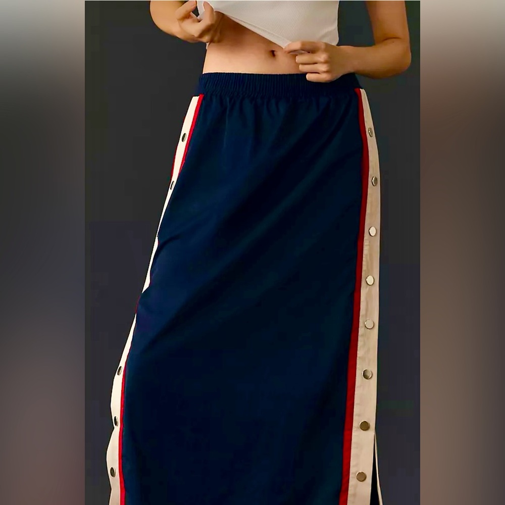 🇺🇸NWT🇺🇸Maeve Navy Blue Maxi Skirt with Red and White Accents - Picture 3 of 9